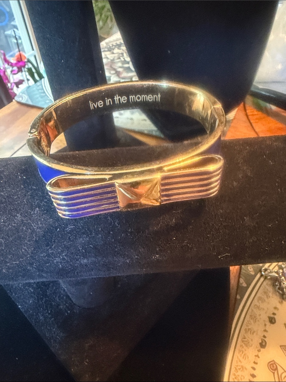 Source Unknown Gold-tone Blue Enamel Bangle Bracelet